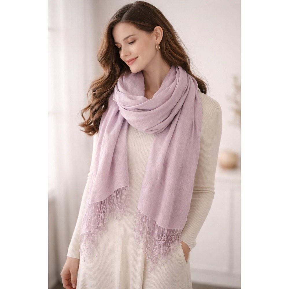 Scarf Shawl Lavender Pashmina Silk Soft Woven Fringe Romantic Minimalist Wrap